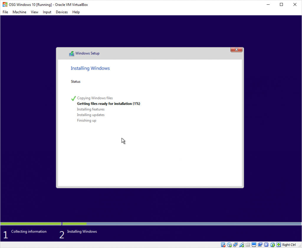 Windows 10 operating system installation