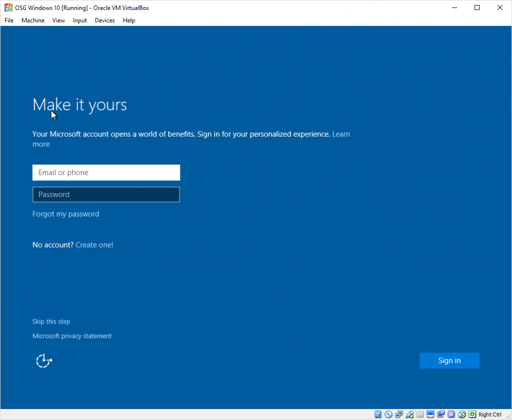 Windows 10 operating system installation