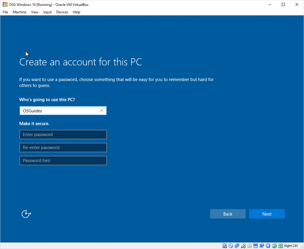 Windows 10 operating system installation